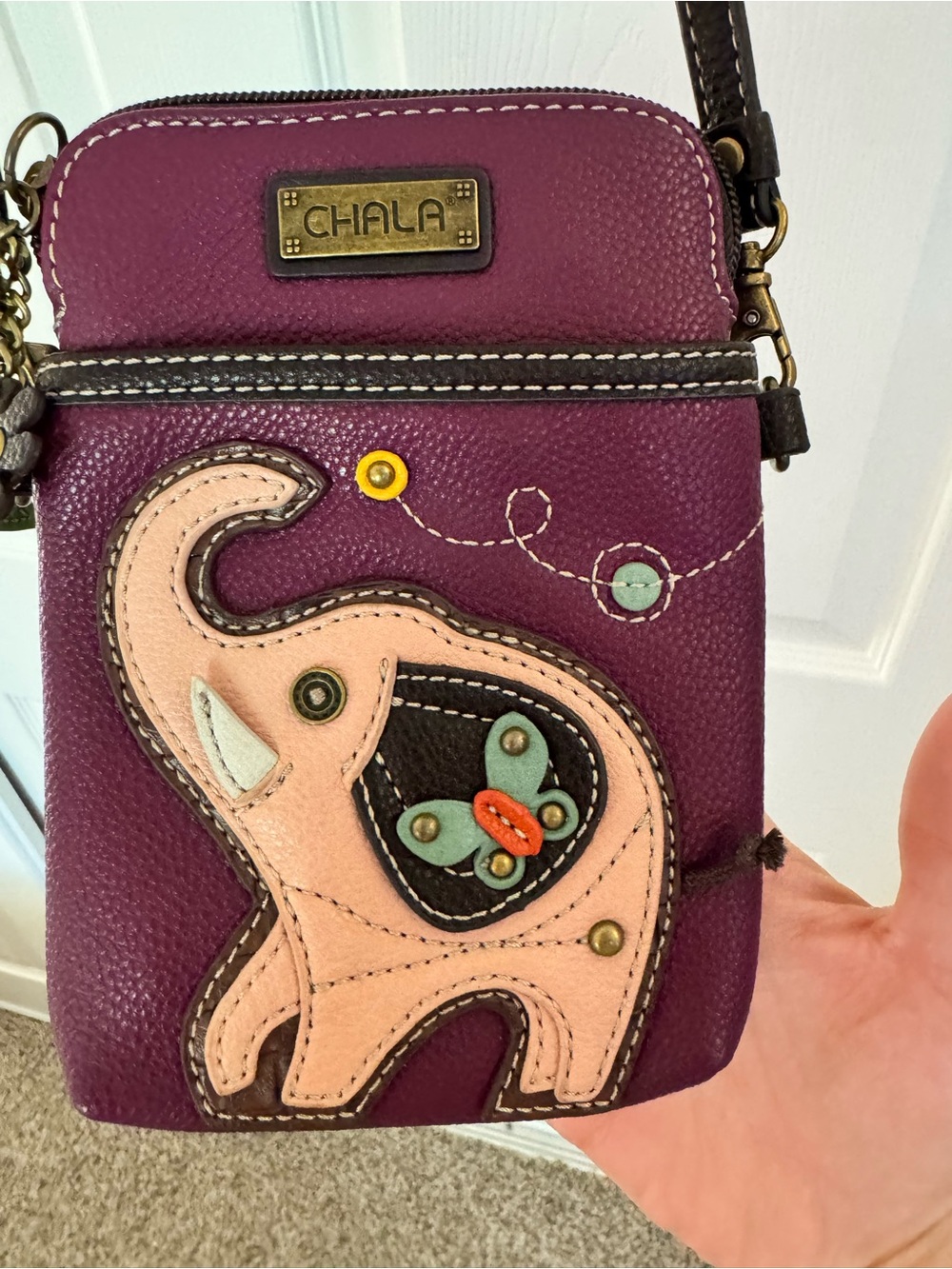 Chala Elephant Crossbody Cell Phone Purse Purple Vegan Leather Bag
